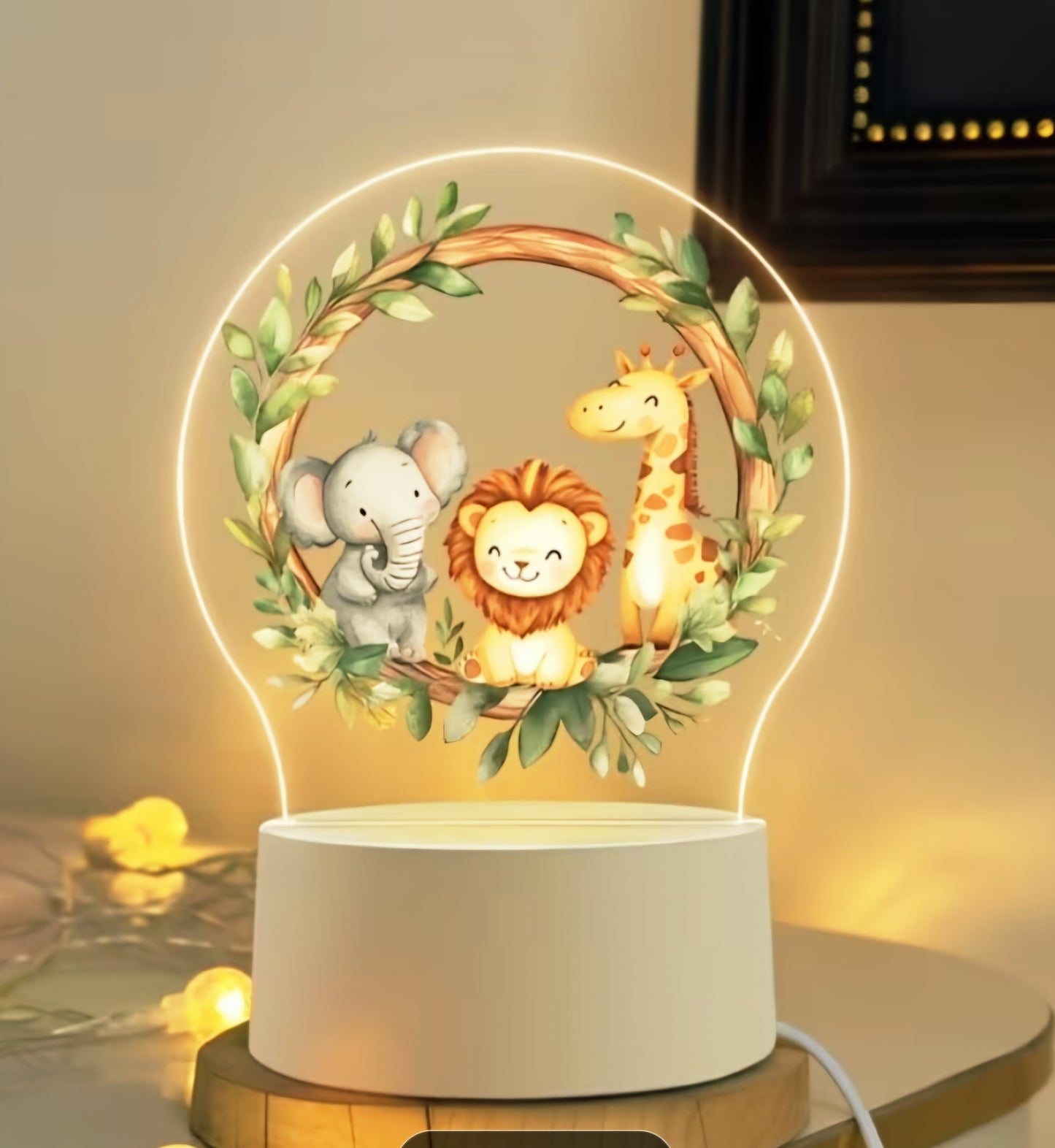 Round Colourful Animal Night Light (Giraffe, Elephant & Lion)