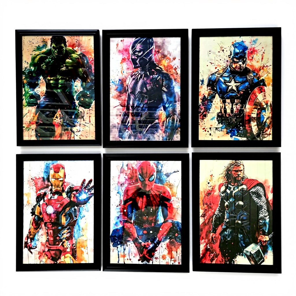 Set of 6 framed Avenger characters