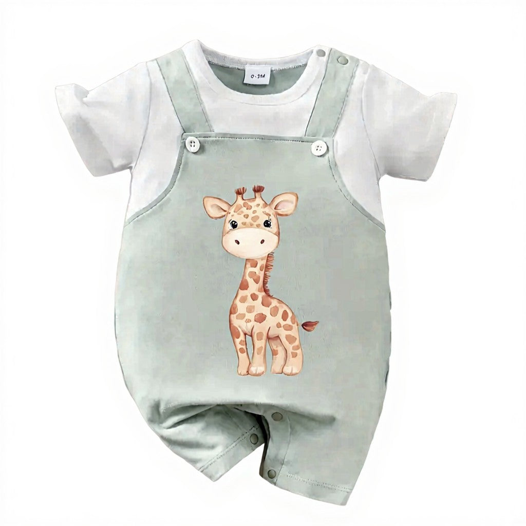 Baby boy short sleeve cartoon Giraffe bodysuit