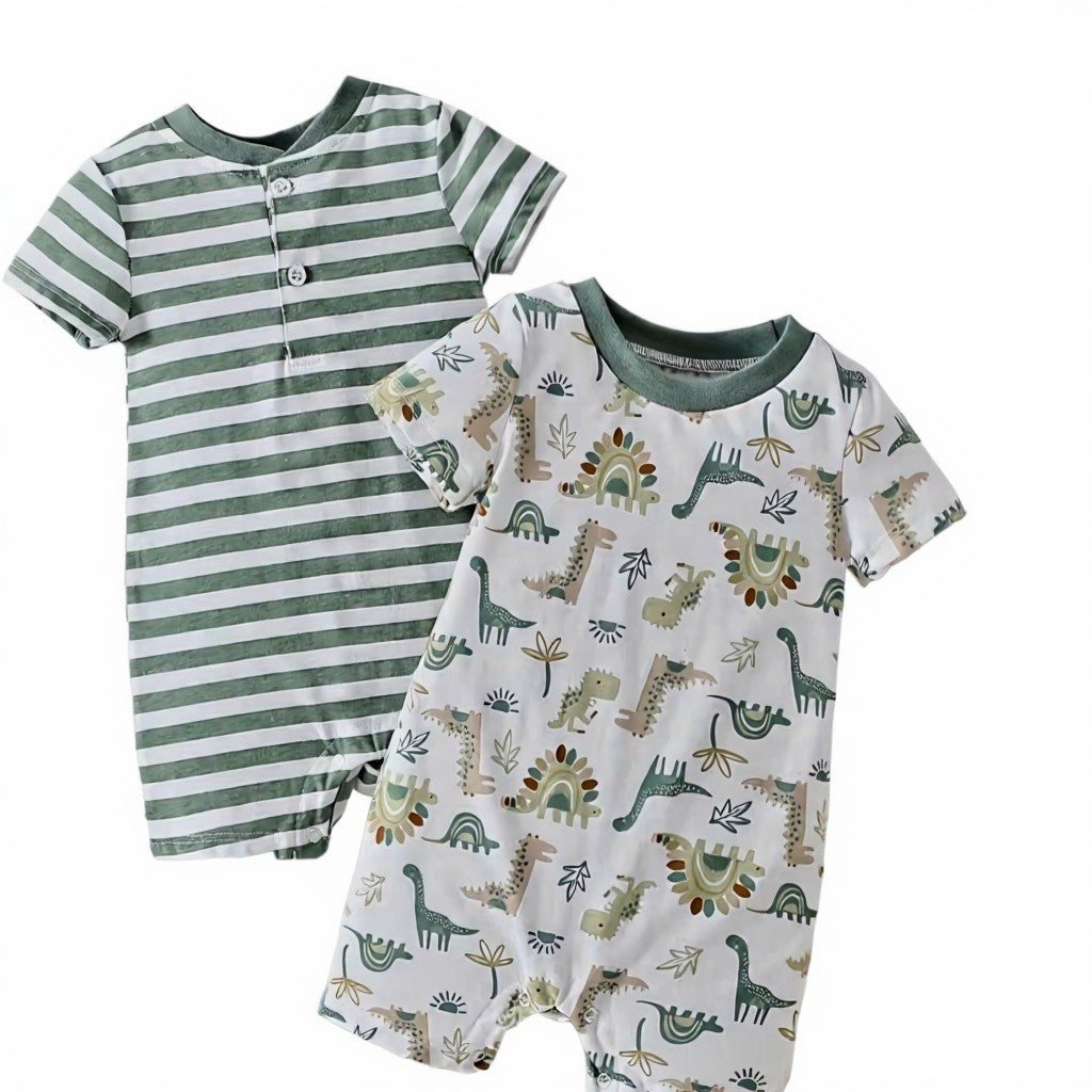 Striped & Dinosaur Cotton Onesies (3–6 Months)