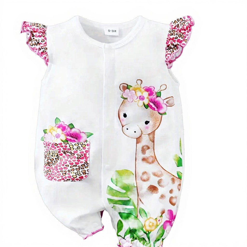 Little giraffe and zebra baby romper with flutter sleeves