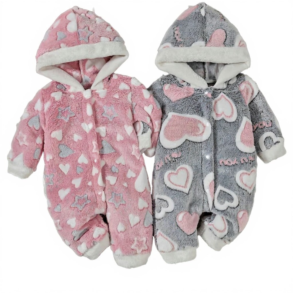 2-Pack Girls’ Heart Pattern Hooded Onesies (3–6 Months)