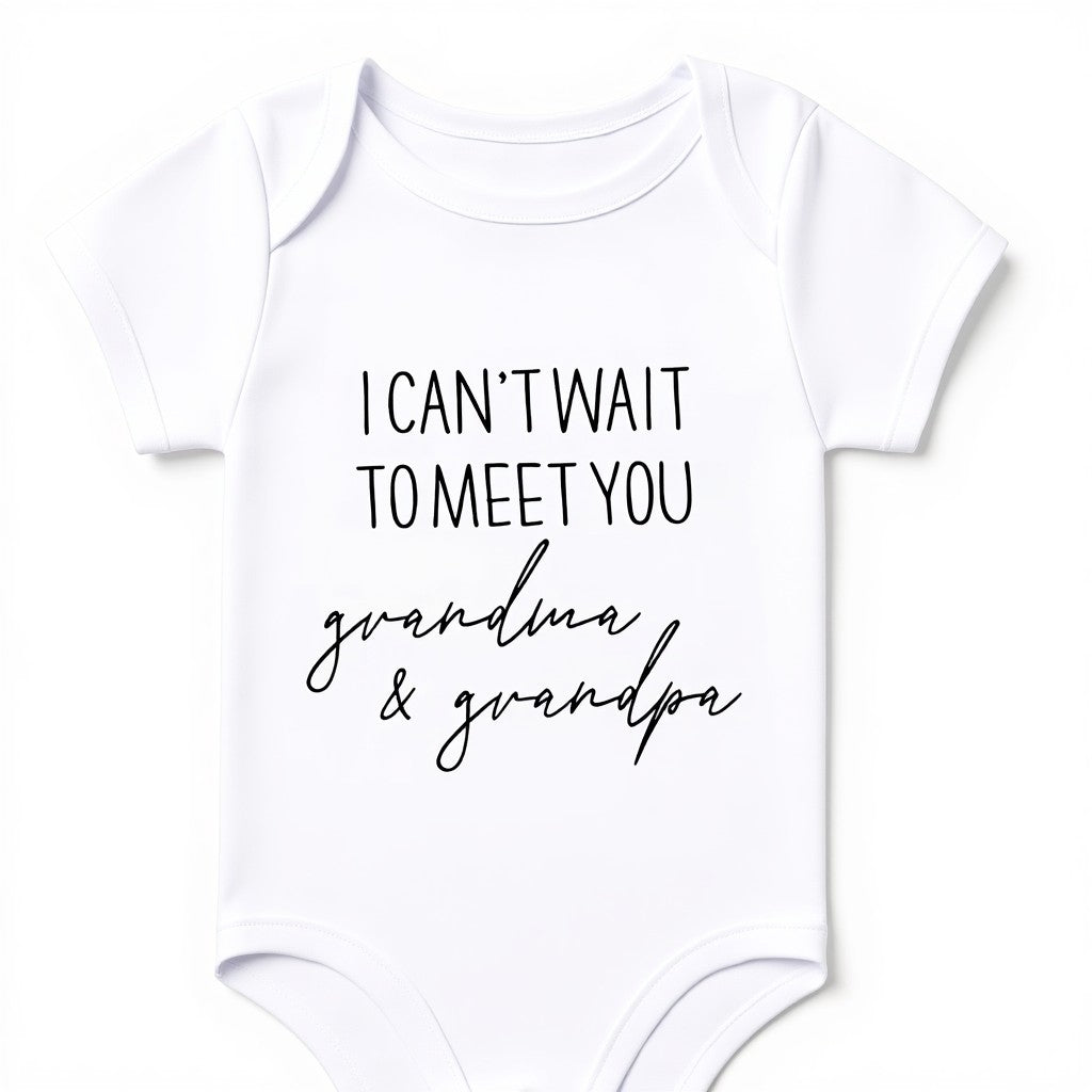 White "I can't wait to meet you grandma & grandpa" baby grow