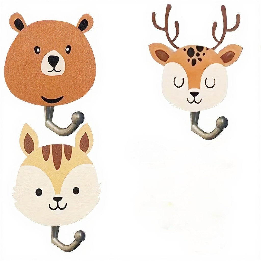3-Piece Wooden Jungle Animal Wall Hooks Set (8cm x 7cm)