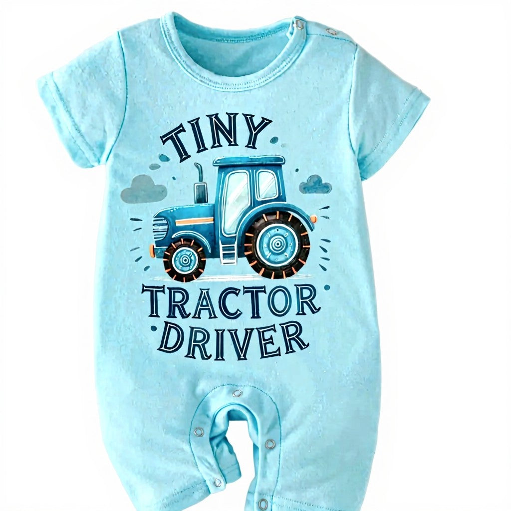 Tiny tractor driver short sleeve bodysuit
