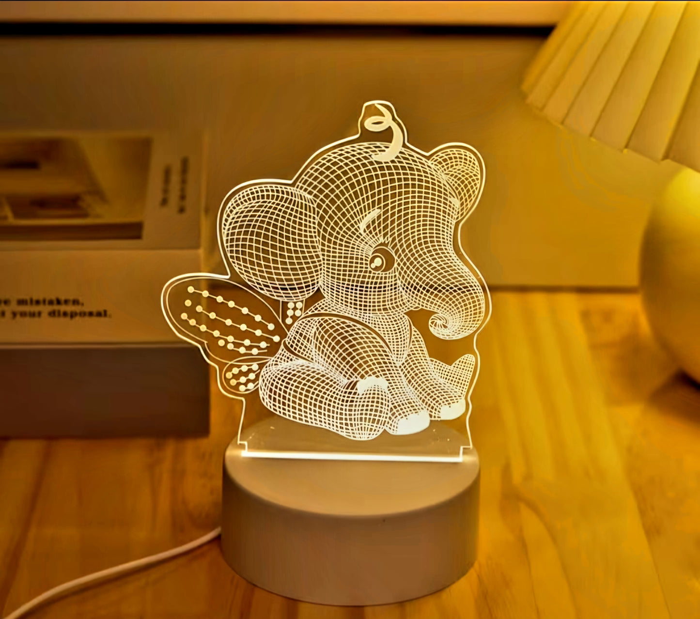 3D Illuminated Angel Elephant Night Light