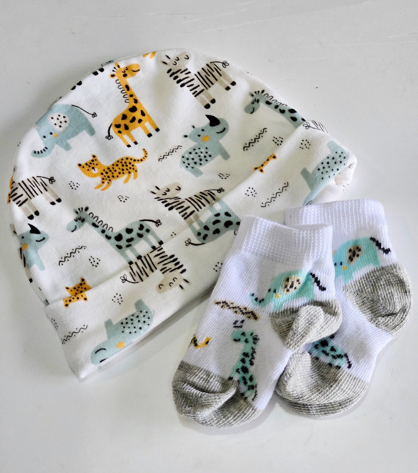 Animal Print Beanie & Socks Set (0–3 Months)