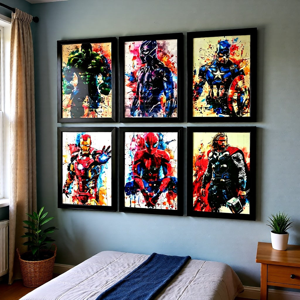 Set of 6 framed Avenger characters