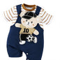 Cartoon bear applique suspender shorts set