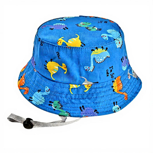 Cute Blue Dinosaur Fisherman Hat with Drawstring (0–5 Years)