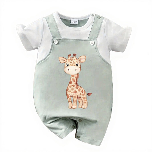 Baby boy short sleeve cartoon Giraffe bodysuit