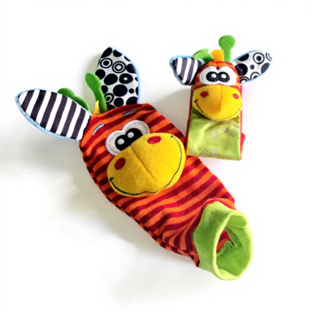 Cartoon animal rattle and sock set