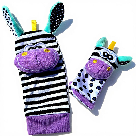 Cartoon animal rattle and sock set