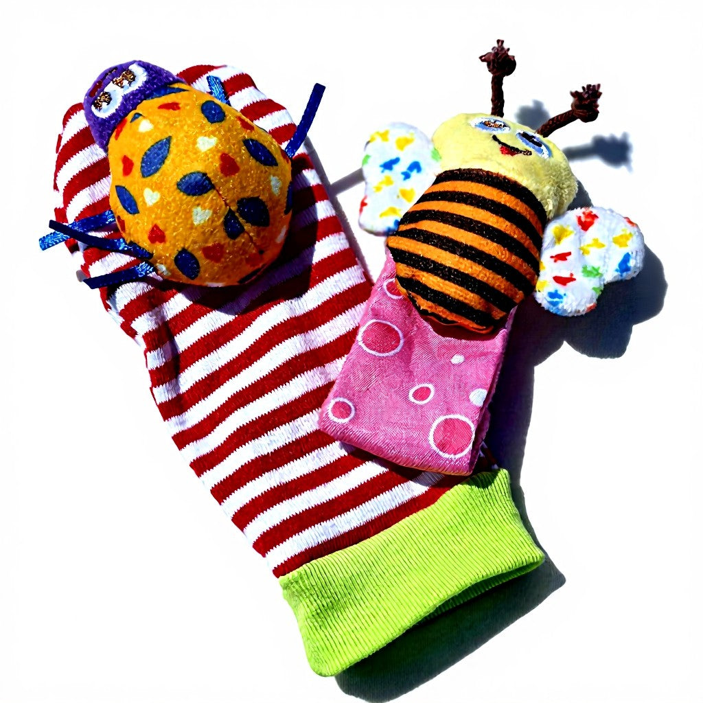 Cartoon animal rattle and sock set