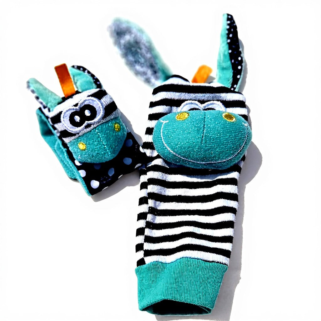 Cartoon animal rattle and sock set