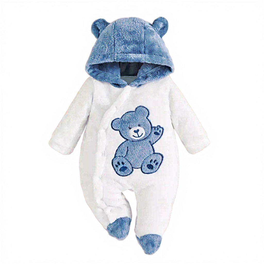 Cute cartoon bear patch embroidery warm romper
