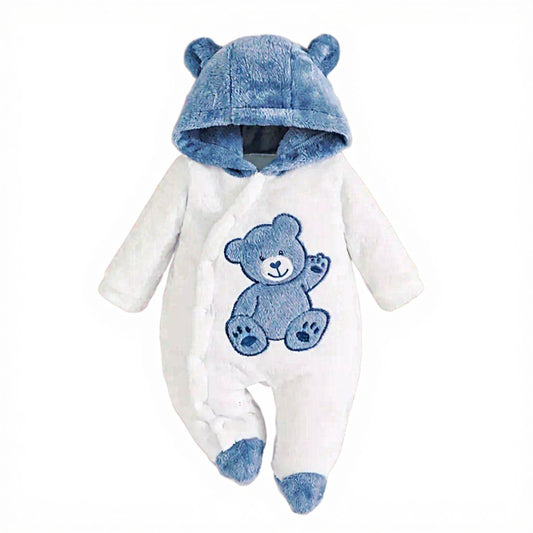 Cute cartoon bear patch embroidery warm romper