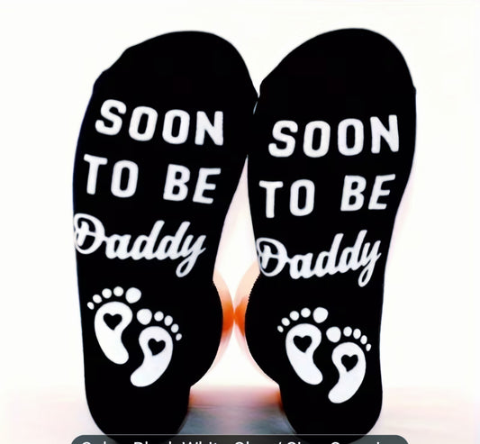 “Soon to be Daddy” Black Mid-Calf Cotton Socks