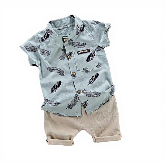 Cotton Feather Print Short Sleeve Shirt & Shorts Set (6–9 Months)