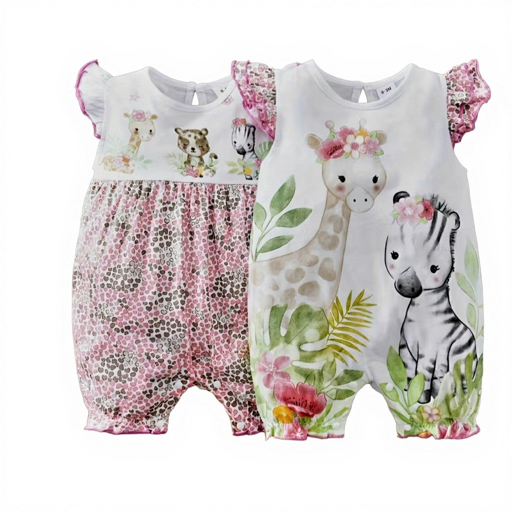 2-Pack Cotton Flutter Sleeve Onesies – Forest Animals Print (6–9 Months)