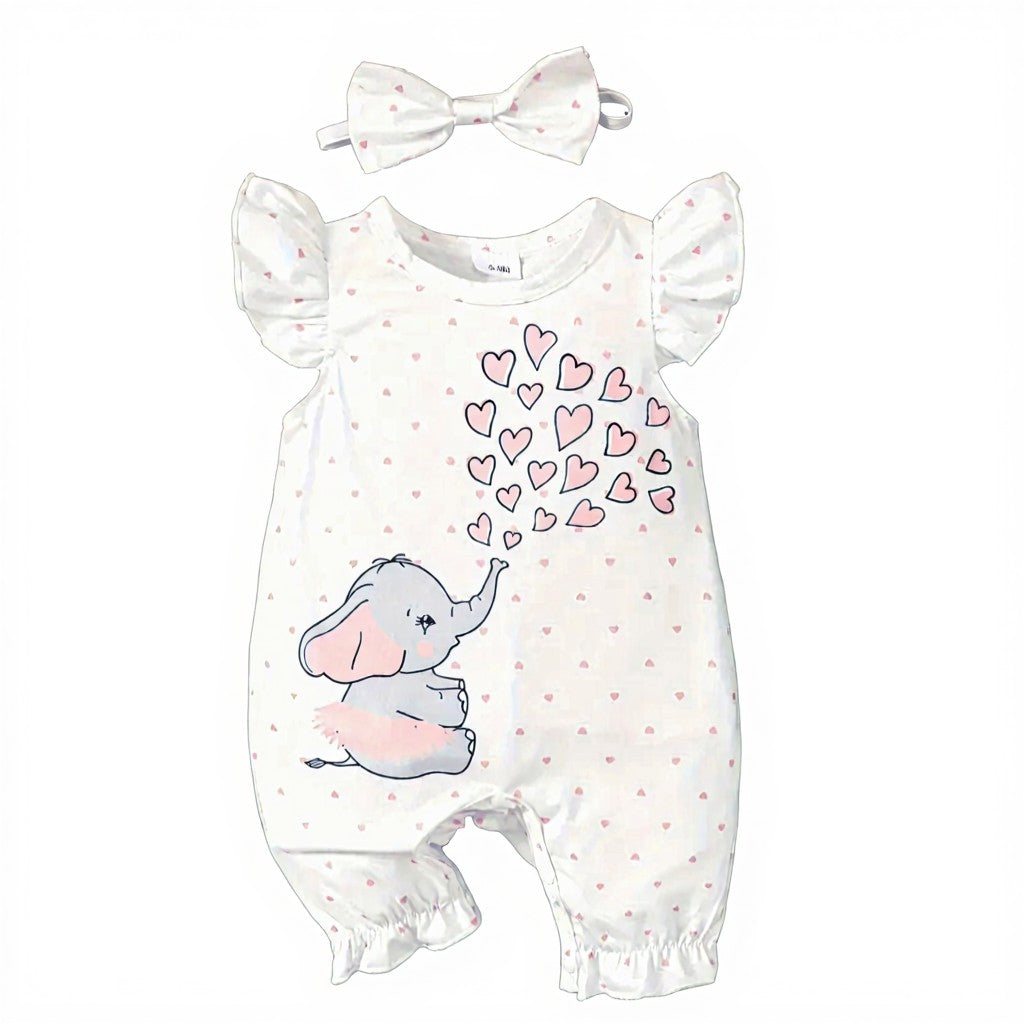 Elephant & heart print bodysuit with headband