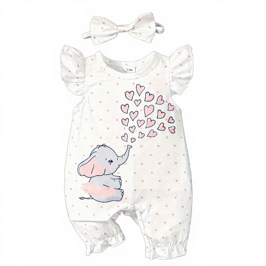 Elephant & heart print bodysuit with headband