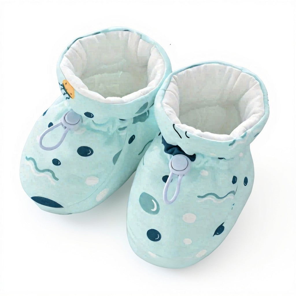 Pair Green water drops soft sole booties