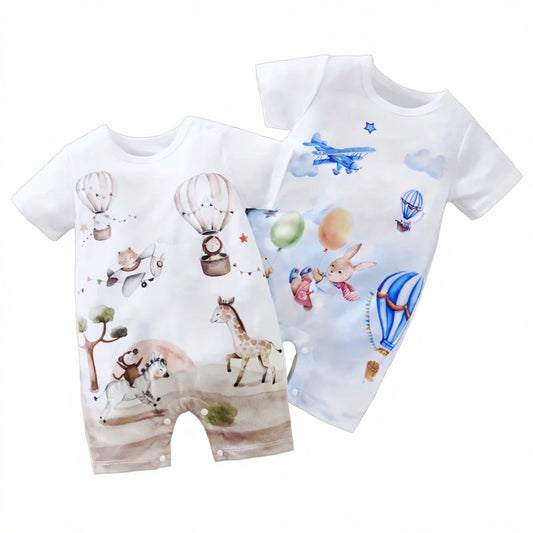 2pc baby boys summer cartoon hot air balloon rompers