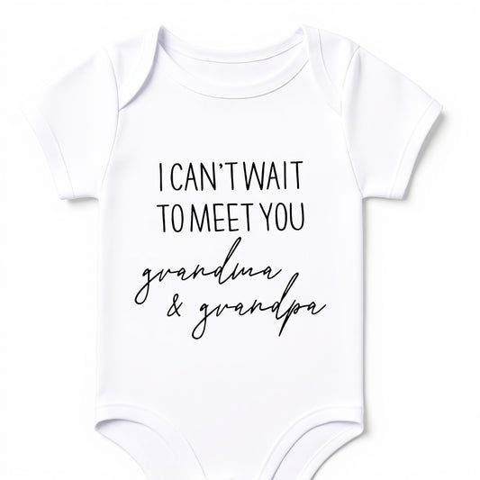 White "I can't wait to meet you grandma & grandpa" baby grow