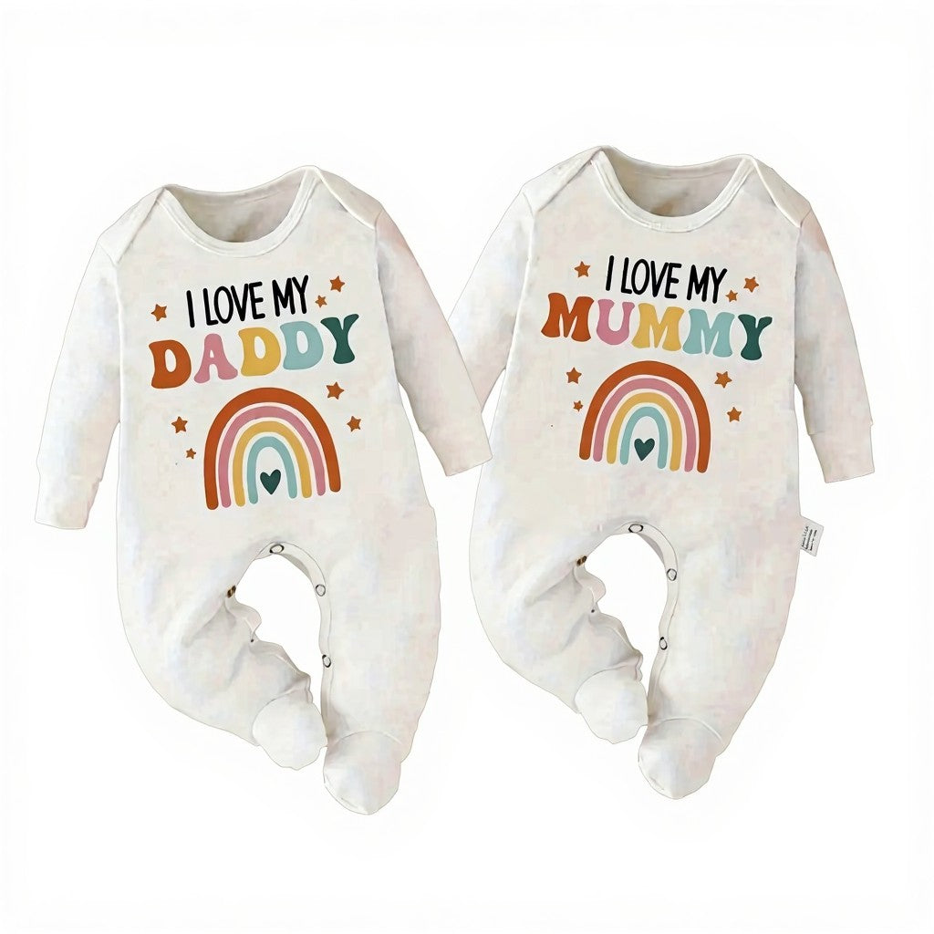 "I love my daddy and mummy" footed romper