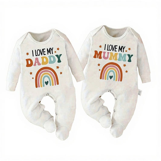 "I love my daddy and mummy" footed romper