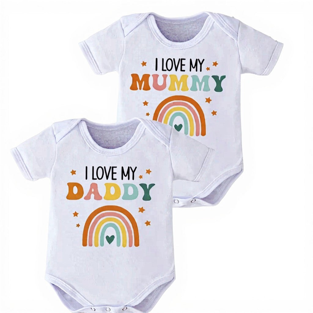 2 pcs "I love my daddy and mummy" short sleeve bodysuit