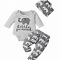 Cotton Elephant Long Sleeve Bodysuit Set with Printed Pants & Beanie