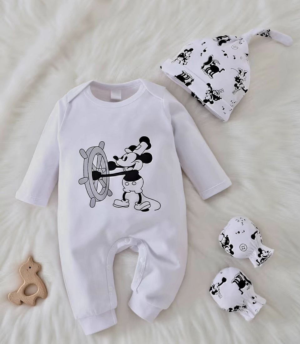 Mickey Mouse Bodysuit Set with Beanie & Gloves (3–6 Months)
