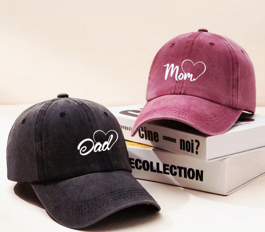 Matching “Dad” & “Mom” Baseball Caps
