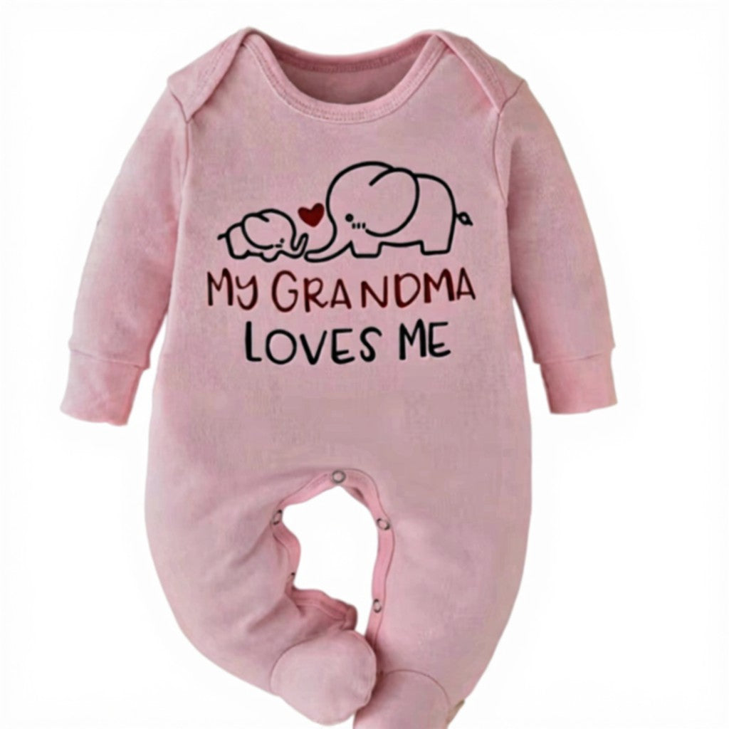 “My Grandma Loves Me” Letter Print Newborn Footed Romper