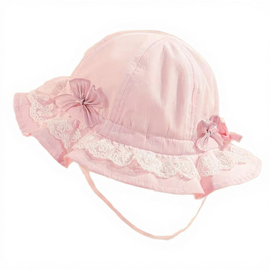Pink Baby Court Style Bow Sunshade Hat with Lace Details (0–3 Years)