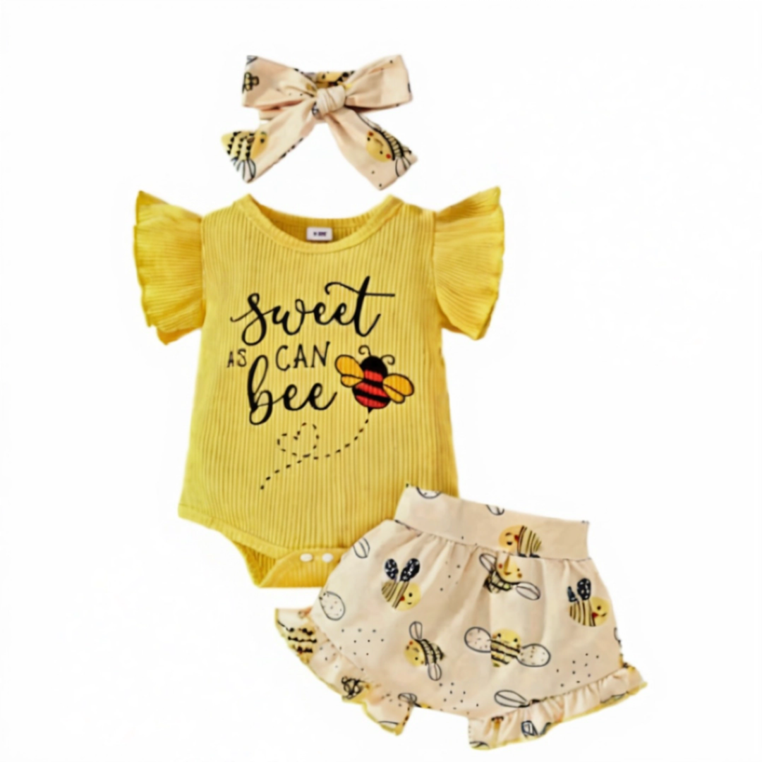 “Sweet as Can Bee” 3-Piece Baby Outfit Set (9–12 Months)