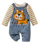 Little Tiger Striped Romper & Denim Overall Set (6–9 Months)