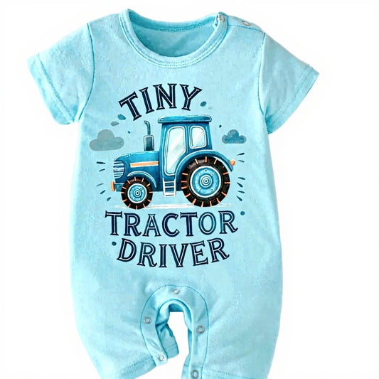 Tiny tractor driver short sleeve bodysuit