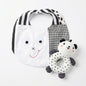 Black & White Bibs + Animal Print Ring Rattles