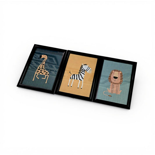 Set of 3 framed wall art including Zebra, Lion and Giraffe